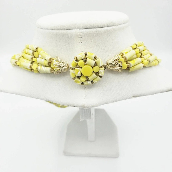 Vintage Beaded Necklace | Yellow & White | 60s - Picture 5 of 5